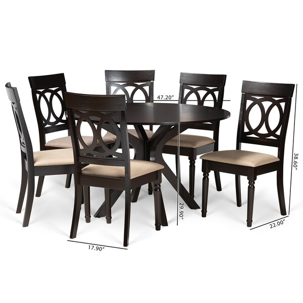 Baxton Studio Jessie Modern and Contemporary Sand Fabric and Dark Brown Finished Wood 7-Piece Dining Set - 174-10537-10894-ZORO