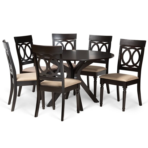 Baxton Studio Jessie Modern and Contemporary Sand Fabric and Dark Brown Finished Wood 7-Piece Dining Set - 174-10537-10894-ZORO