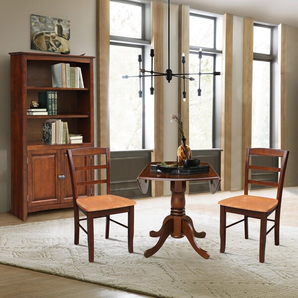 International Concepts 42 in Dual Drop Leaf Dining Table with 2 Ladder Back Dining Chairs - 3 Piece Dining Set - K581-42DP-C58-2P