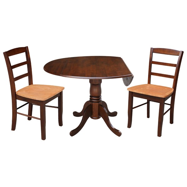 International Concepts 42 in Dual Drop Leaf Dining Table with 2 Ladder Back Dining Chairs - 3 Piece Dining Set - K581-42DP-C58-2P
