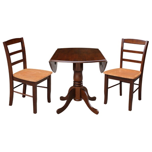 International Concepts 42 in Dual Drop Leaf Dining Table with 2 Ladder Back Dining Chairs - 3 Piece Dining Set - K581-42DP-C58-2P