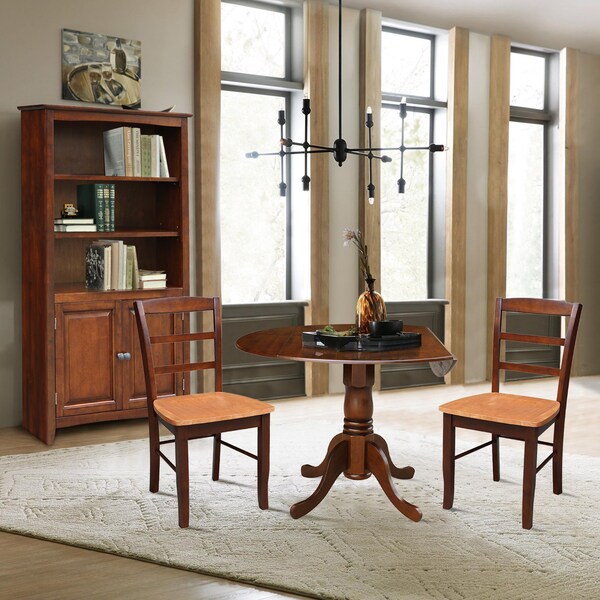 International Concepts 42 in Dual Drop Leaf Dining Table with 2 Ladder Back Dining Chairs - 3 Piece Dining Set - K581-42DP-C58-2P