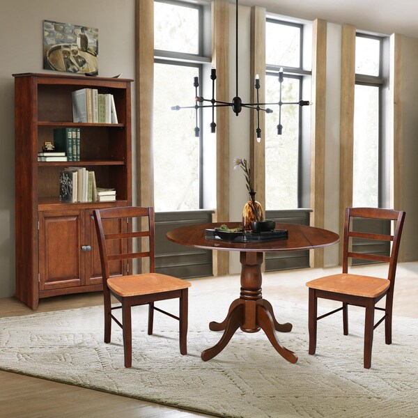 International Concepts 42 in Dual Drop Leaf Dining Table with 2 Ladder Back Dining Chairs - 3 Piece Dining Set - K581-42DP-C58-2P