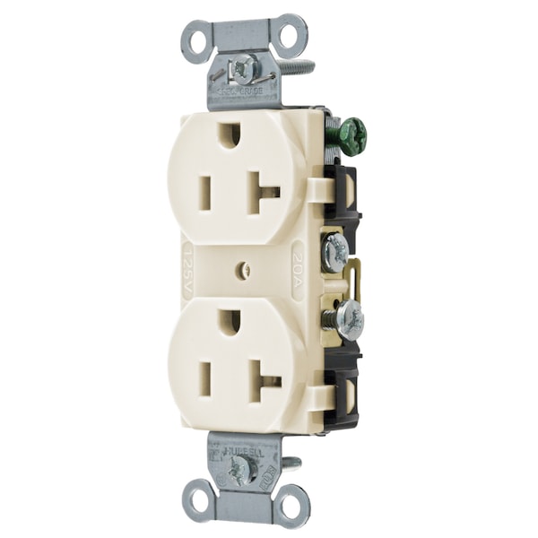 Hubbell Wiring Device-Kellems Straight Blade Devices, Receptacles, Duplex, Commercial Grade, 2-Pole 3-Wire Grounding, 20A 125V, 5-20R, Light Almond, Single Pack - CR20LA