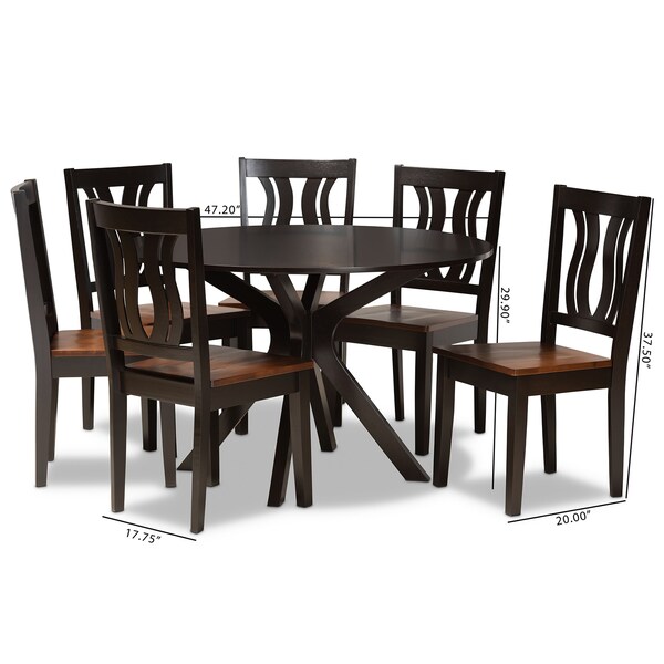 Baxton Studio Mare Modern Two-Tone Dark Brown and Walnut Brown Finished Wood 7-PC Dining Set - 177-11380-10894-ZORO