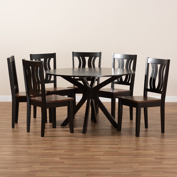 Baxton Studio Mare Modern Two-Tone Dark Brown and Walnut Brown Finished Wood 7-PC Dining Set - 177-11380-10894-ZORO