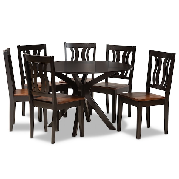 Baxton Studio Mare Modern Two-Tone Dark Brown and Walnut Brown Finished Wood 7-PC Dining Set - 177-11380-10894-ZORO