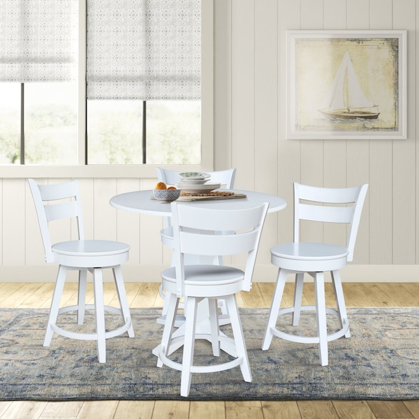 International Concepts 42 in. Solid Wood Dual Drop Leaf Dining Table with 4 Counter Height Stools in White - K08-42DPT-23-S800SW4