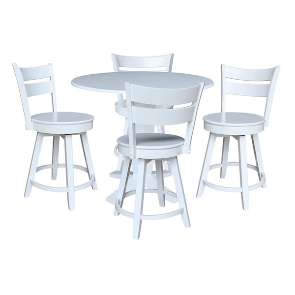 International Concepts 42 in. Solid Wood Dual Drop Leaf Dining Table with 4 Counter Height Stools in White - K08-42DPT-23-S800SW4