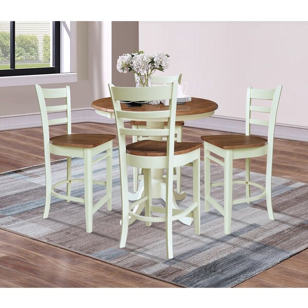 Whitewood Industries Rectangular Fixed Top Extension Pedestal Dining Table W/ 4 Counter Height Stools, 36 in W, 48 in H - K79-36RXT-6B-S6172-4