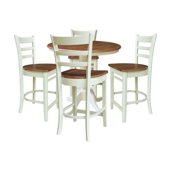 Whitewood Industries Rectangular Fixed Top Extension Pedestal Dining Table W/ 4 Counter Height Stools, 36 in W, 48 in H - K79-36RXT-6B-S6172-4