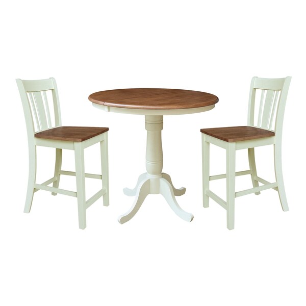 Whitewood Industries Rectangular Fixed Top Extension Pedestal Dining Table W/ 2 Counter Height Stools, 36 in W, 48 in H - K79-36RXT-6B-S102-2