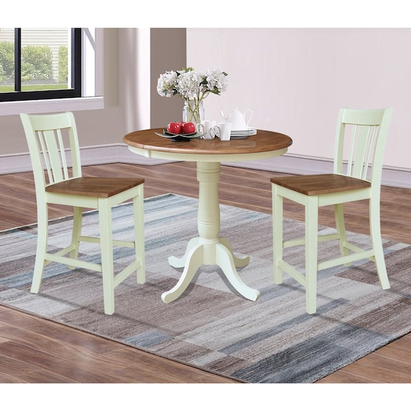 Whitewood Industries Rectangular Fixed Top Extension Pedestal Dining Table W/ 2 Counter Height Stools, 36 in W, 48 in H - K79-36RXT-6B-S102-2