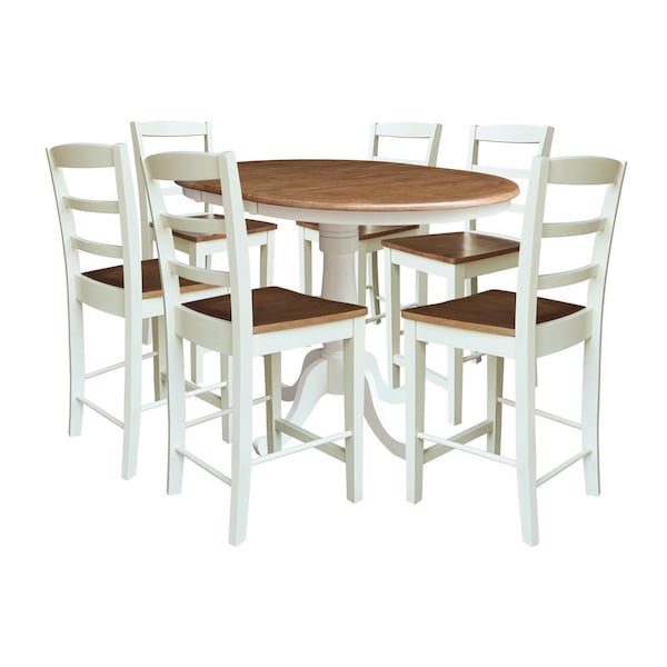 Whitewood Industries Rectangular Fixed Top Extension Pedestal Dining Table W/ 6 Counter Height Stools, 36 in W, 48 in H - K79-36RXT-6B-S402-6