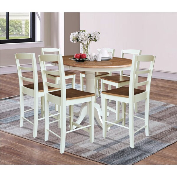 Whitewood Industries Rectangular Fixed Top Extension Pedestal Dining Table W/ 6 Counter Height Stools, 36 in W, 48 in H - K79-36RXT-6B-S402-6