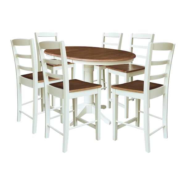 Whitewood Industries Rectangular Extension Dining Table W/ 6 Counter Height Stools, 36 in W, 30.1 in L, 48 in H, 7 - K79-36RXT-27-S402-6