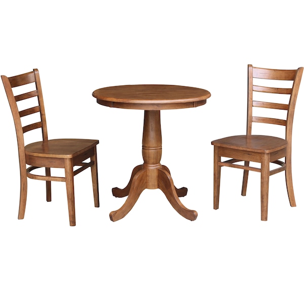 International Concepts Round 30 in Rd Top Pedestal Table, 2 Emily Chairs, Distressed Oak, 30 in W, 30 in L, 29.1 in H - K42-30RT-C617-2