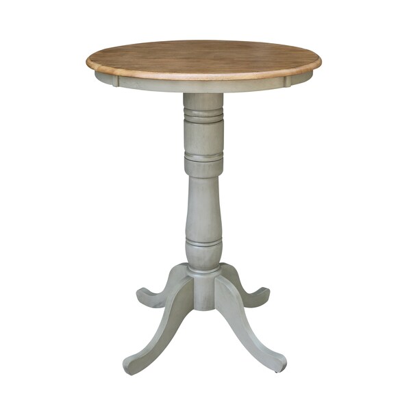 International Concepts Round 30 in Rd Pedestal Bar Ht Table, 2 X-Back Bar Ht Stools, Hickory/Stone, 30 in W, 30 in L, Wood - K41-30RT-6B-S6133-2