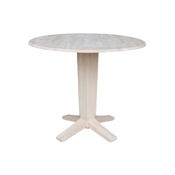 International Concepts 42 in Round Drop Leaf Counter Height Dining Table with 2 Stools in Unfinished - 3 Piece Set - K-42DPT-23B-S6162-2