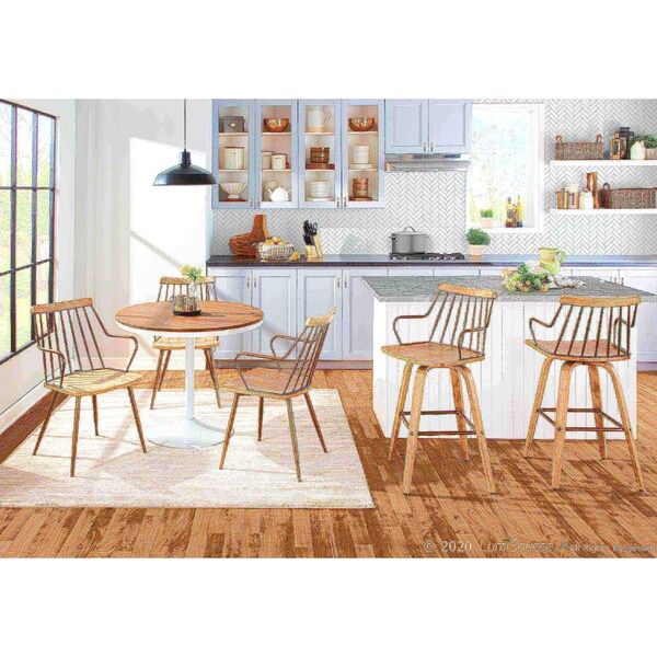 Lumisource Dakota Dining Table in White Metal and Brown Bamboo - DT-DKTA WBN