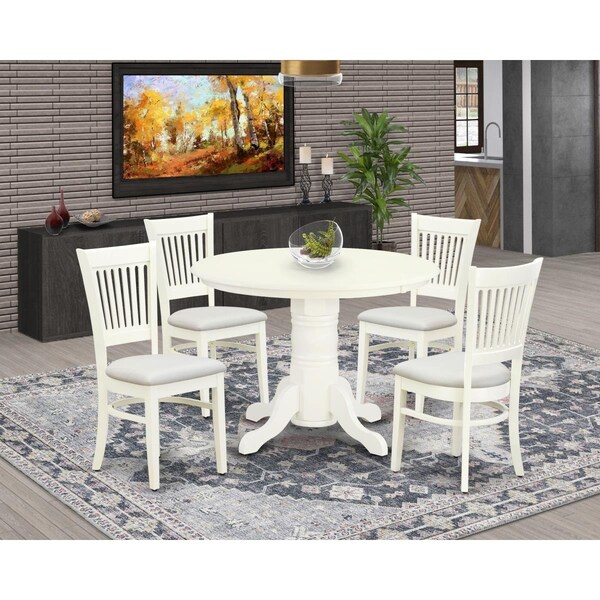 East West Furniture 5 Piece Shelton Dining Room Table Set - Linen White - SHVA5-LWH-C