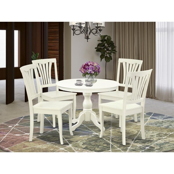 East West Furniture 5 Piece Hartland Dining Table Set - Linen White - HBAV5-LWH-W