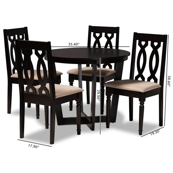 Baxton Studio Julie Sand Upholstered and Dark Brown Finished Wood 5-Piece Dining Set - 172-9733-10898