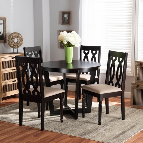 Baxton Studio Julie Sand Upholstered and Dark Brown Finished Wood 5-Piece Dining Set - 172-9733-10898