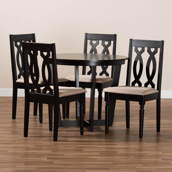 Baxton Studio Julie Sand Upholstered and Dark Brown Finished Wood 5-Piece Dining Set - 172-9733-10898