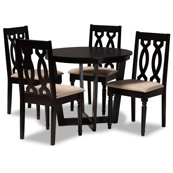 Baxton Studio Julie Sand Upholstered and Dark Brown Finished Wood 5-Piece Dining Set - 172-9733-10898