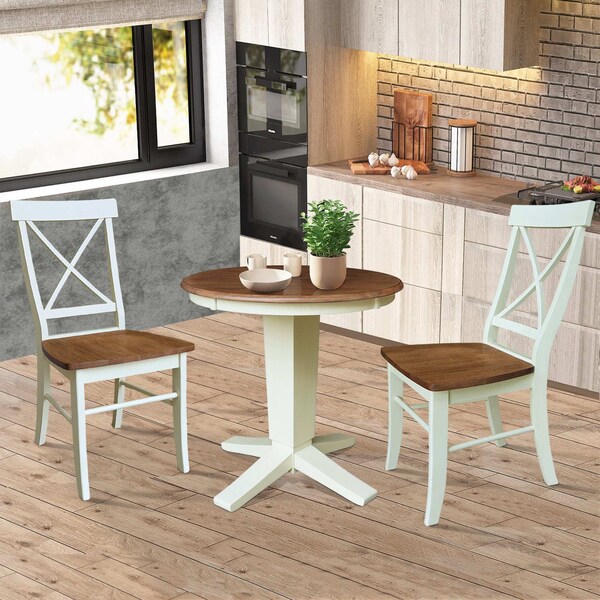 Whitewood Industries Rectangular Fixed Top Table W/ 2 Chairs, 30 in W, 29.9 in L, 30 in H, Parawood, Hickory/Shell - K79-30RT-23B-C613-2