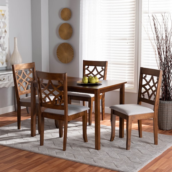 Baxton Studio Celina Grey Upholstered and Walnut Wood 5-Piece Dining Set - 172-9875-8959
