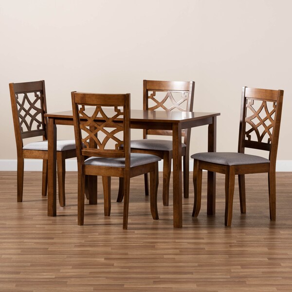 Baxton Studio Celina Grey Upholstered and Walnut Wood 5-Piece Dining Set - 172-9875-8959