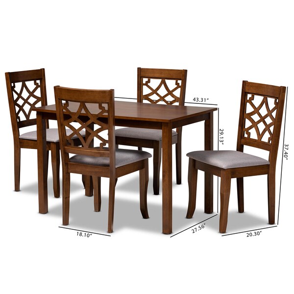 Baxton Studio Celina Grey Upholstered and Walnut Wood 5-Piece Dining Set - 172-9875-8959