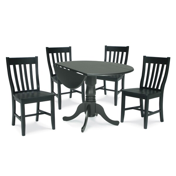 International Concepts Round 42 in Dual Drop Leaf Table with 4 Schoolhouse Chairs, Black, 42 in W, 42 in L, 29.5 in H - K46-42DP-C61P-2