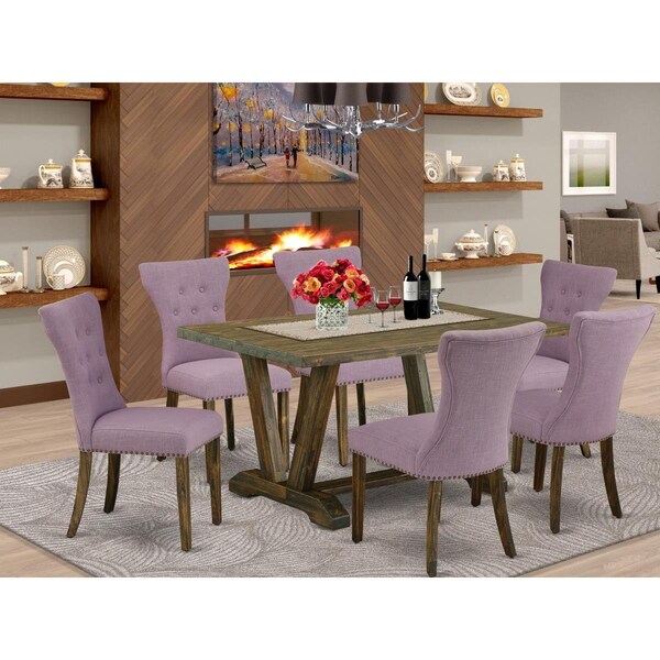 East West Furniture 7 Piece V-Style Small Dining Table Set - Dahlia - V776GA740-7