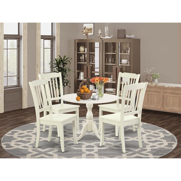 East West Furniture 5 Piece Dublin Dining Room Table Set - Linen White - DMDA5-LWH-W