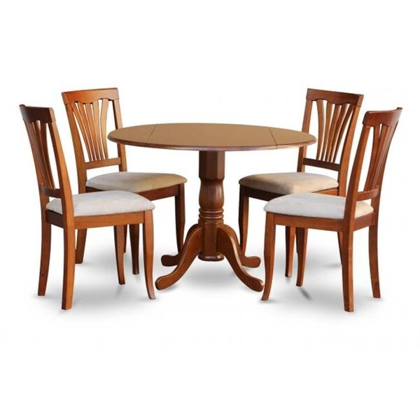 East West Furniture East West Furniture DLAV5-SBR-C 5PC Kitchen Round Table with 2-Drop Leaves and 4 Avon chairs with cushion Seat - DLAV5-SBR-C