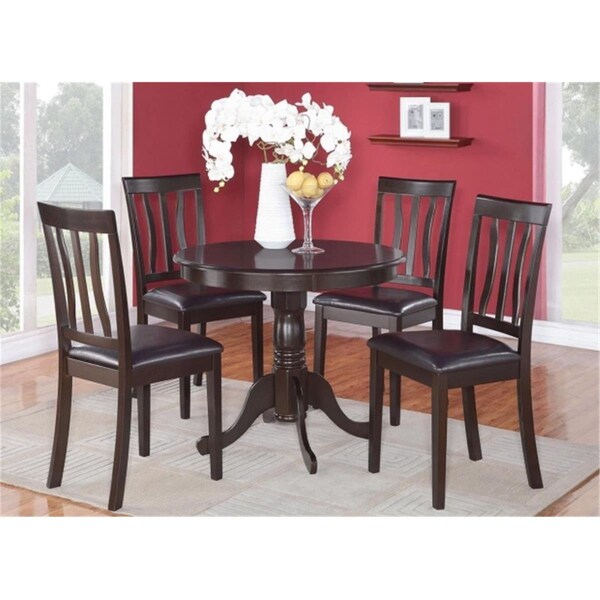 East West Furniture 3 -Piece Antique Round Kitchen 36 in. Table and 2 Chairs with Faux Leather seat - ANTI3-CAP-LC