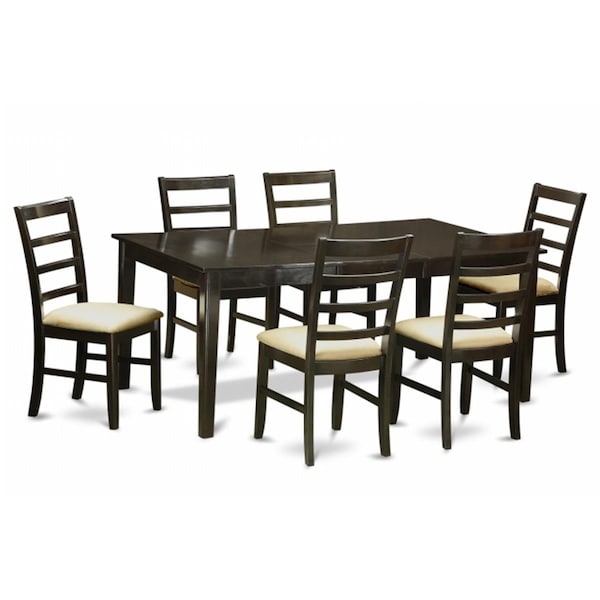 East West Furniture 7 Piece Dining Room Set-Dinette Table With Leaf and 6 Dining Room Chairs - HEPF7-CAP-C