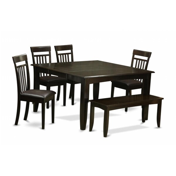 East West Furniture 6 Piece Dining Table Set With Benchdinette Table With Leaf and 4 Dining Chairsplus Bench - PFCA6-CAP-LC
