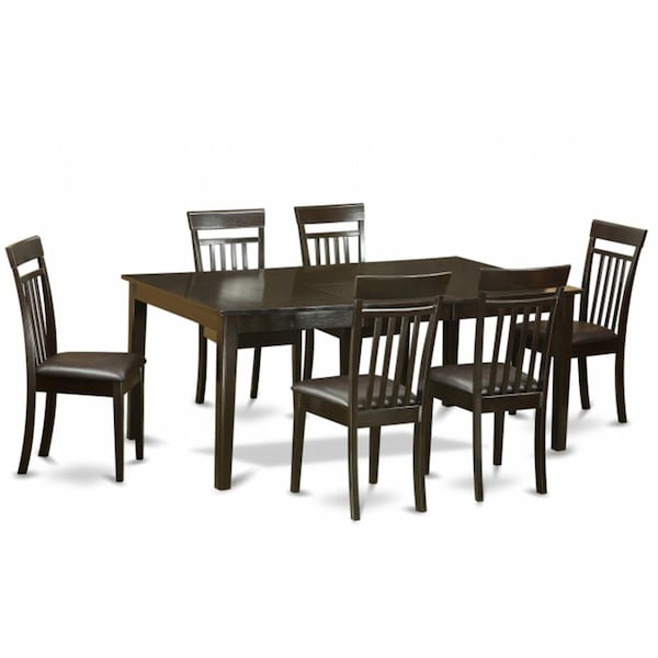East West Furniture 7 Piece Dining Table Set-Table With Leaf and 6 Dinette Chairs - HECA7-CAP-LC