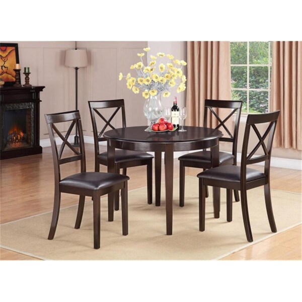 East West Furniture Boston 5PC set with round table and 4 Faux Leather upholstered seat chairs - BOST5-CAP-LC