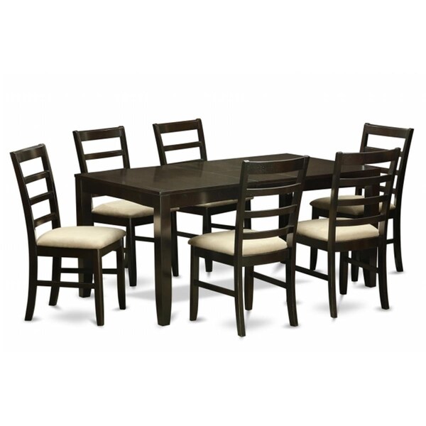 East West Furniture 7 Piece Dining Room Set-Dining Table With Leaf and 6 Dining Chairs - LYPF7-CAP-C