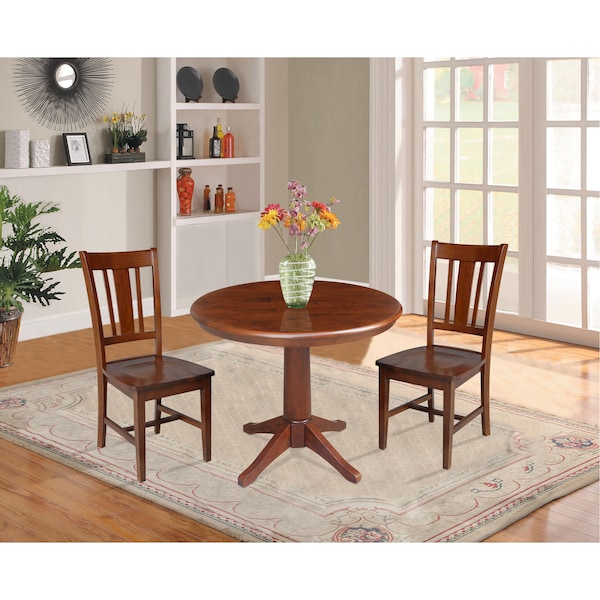 International Concepts Round 36 in Round Top Pedestal Table with 2 Chairs, Espresso, 36 in W, 36 in L, 28.9 in H, Wood - K581-36RT-27B-C10-2
