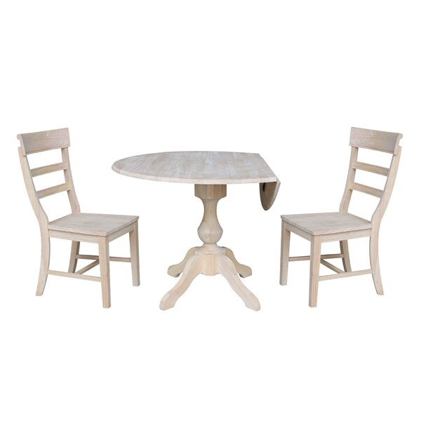 International Concepts Round 42 in Rd Top Pedestal Table, 2 Chairs, Unfinished, Ready to Finish, 42 in W, 42 in L, Wood - K-42DPT-11-C36-2