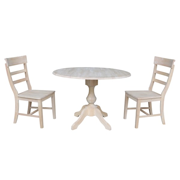 International Concepts Round 42 in Rd Top Pedestal Table, 2 Chairs, Unfinished, Ready to Finish, 42 in W, 42 in L, Wood - K-42DPT-11-C36-2