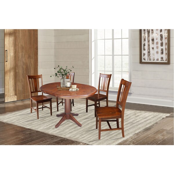 International Concepts Round 36 in Round Extension Dining Table with 4 RTA Chairs, Espresso, 36 in W, 48 in L, 30.1 in H - K581-36RXT-27B-C10-4