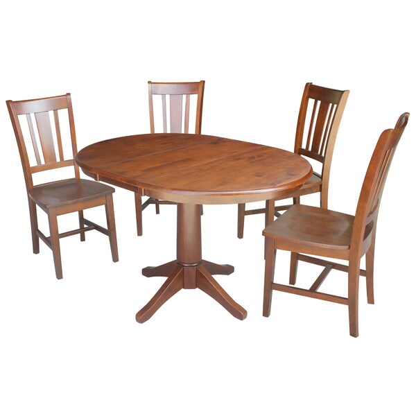 International Concepts Round 36 in Round Extension Dining Table with 4 RTA Chairs, Espresso, 36 in W, 48 in L, 30.1 in H - K581-36RXT-27B-C10-4