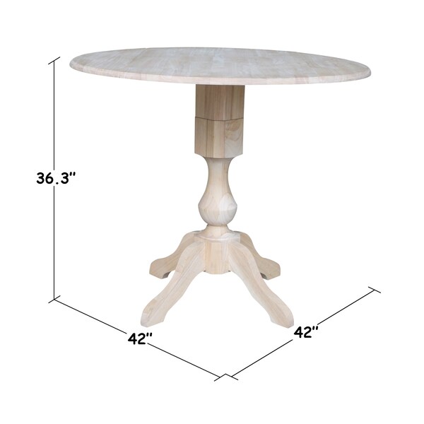 International Concepts Round 42 in Rd Dual Drop Leaf Pedestal Table, 36.3 inH, Unfinished, Ready to Finish, 42 in W, 42 in L - K-42DPT-11P